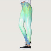 Blue Aqua White Gefärbte Krawatte Leggings (Links)