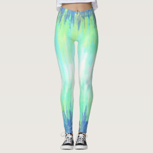 Blue Aqua White Gefärbte Krawatte Leggings