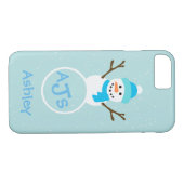 Blue Aqua White Monogram Snowman Case (Rückseite (Horizontal))