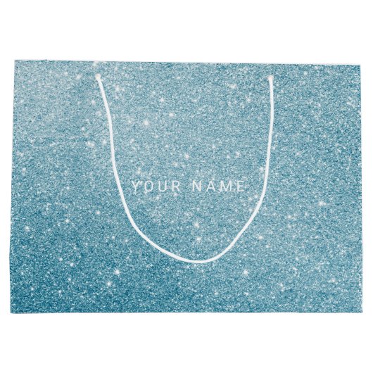 Blue Aqua White Ocean Glitzer Gefallen Geschenk Große Geschenktüte (Rückseite)