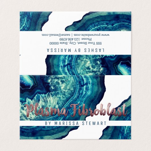 Blue Aquamarin Agate Geode Rose Gold Plasma Fibrob Visitenkarten (Außenseite Aufgefaltet)