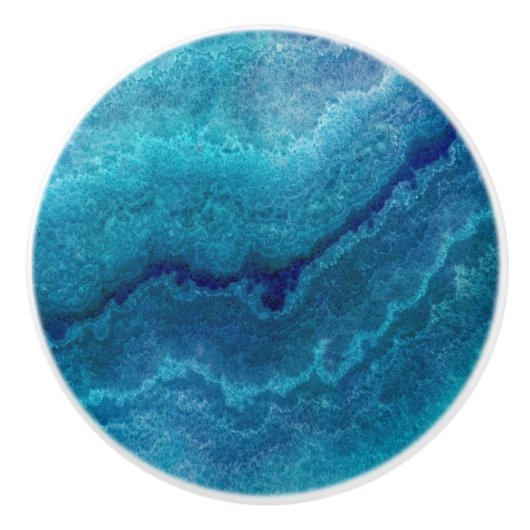 Blue Aquamarin Agate Texture Keramikknauf (Vorderseite)