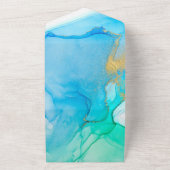Blue Aquamarin and Gold Alcohol Ink Wedding All In One Einladung (Außenbereich)
