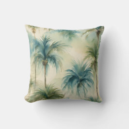 Blue Aquamarin Beige Watercolor Palms Hawaiian Bea Kissen