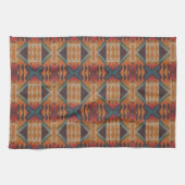 Blue Aquamarin Dark Brown Beige Orange Red Tribal Geschirrtuch (Horizontal)