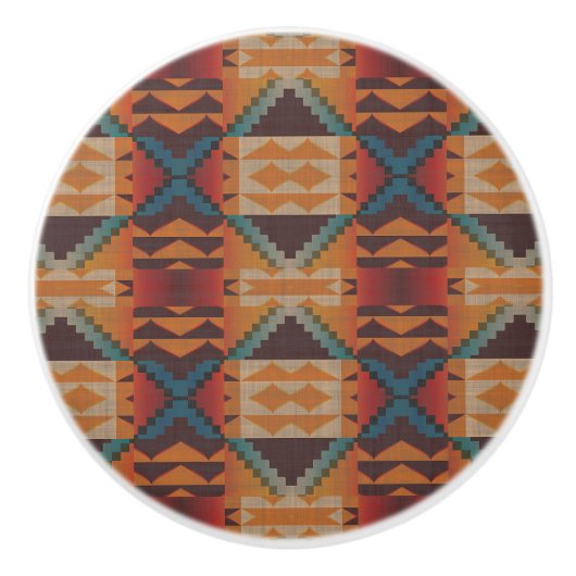 Blue Aquamarin Dark Brown Beige Orange Red Tribal Keramikknauf (Vorderseite)