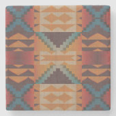 Blue Aquamarin Dark Brown Beige Orange Red Tribal Steinuntersetzer (Vorderseite)