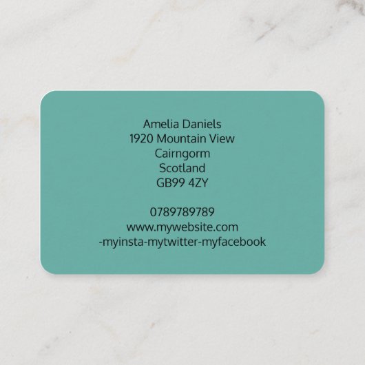 Blue & Aquamarin Floral Business Card Visitenkarte (Rückseite)