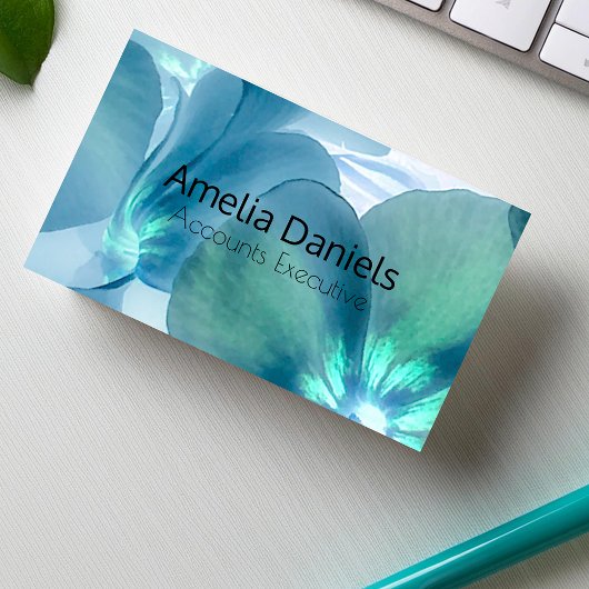 Blue & Aquamarin Floral Business Card Visitenkarte