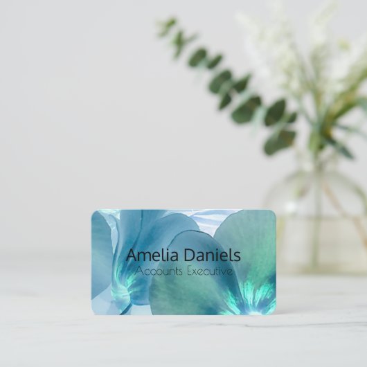 Blue & Aquamarin Floral Business Card Visitenkarte (Stehend Vorderseite)