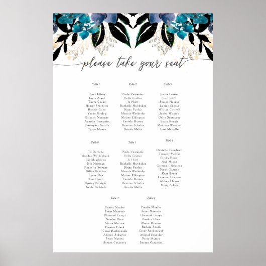 Blue aquamarin Floral Wedborder Poster (Vorne)