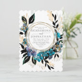 Blue aquamarin Floral Wedding Bouquet Einladung (Stehend Vorderseite)