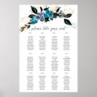 Blue aquamarin Floral Wedding Bouquet Poster