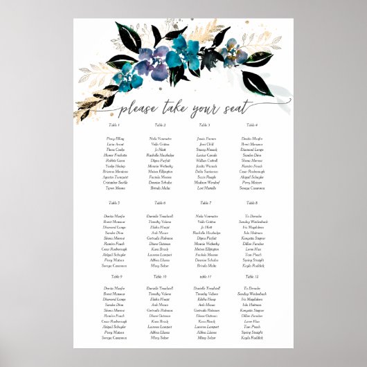 Blue aquamarin Floral Wedding Bouquet Poster (Vorne)
