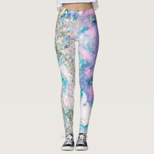 Blue Aquamarin Galaxy Holographic Glitzer Elegant Leggings