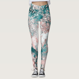 Blue Aquamarin Galaxy Rose Glitzer Elegantes Desig Leggings
