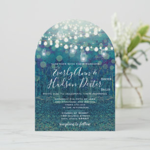 Blue Aquamarin Garland of Fairy Lights Forest Wedd Einladung