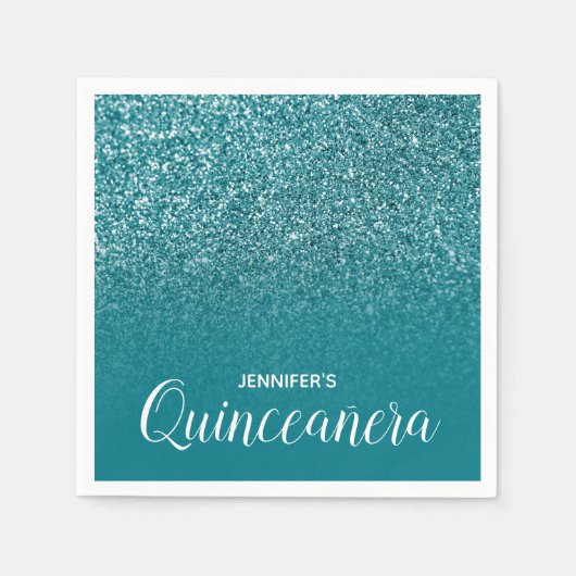Blue Aquamarin Glitzer Ombre Quinceanera Serviette (Vorderseite)