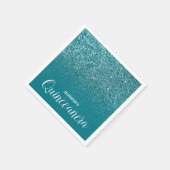Blue Aquamarin Glitzer Ombre Quinceanera Serviette (Ecke)