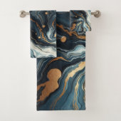 Blue Aquamarin Gold Agate Modern Glam Elegante Hoc Badhandtuch Set (Insitu)