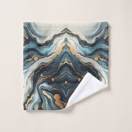 Blue Aquamarin Gold Agate Modern Glam Elegante Hoc Badhandtuch Set (Waschlappen)
