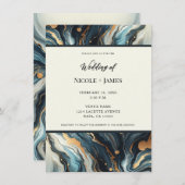 Blue Aquamarin Gold Agate Modern Glam Elegante Hoc Einladung (Vorne/Hinten)