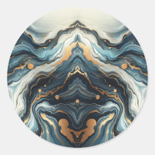 Blue Aquamarin Gold Agate Modern Glam Elegante Hoc Runder Aufkleber