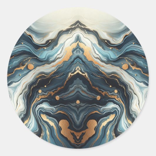 Blue Aquamarin Gold Agate Modern Glam Elegante Hoc Runder Aufkleber (Vorderseite)
