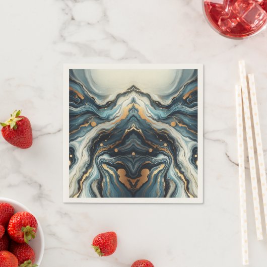 Blue Aquamarin Gold Agate Modern Glam Elegante Hoc Serviette (Beispiel)