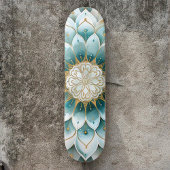 Blue Aquamarin Gold Floral Mandala Skateboard