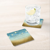 Blue Aquamarin Gold String LIghts Mason Jars Weddi Rechteckiger Pappuntersetzer (Vor Ort)