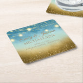 Blue Aquamarin Gold String LIghts Mason Jars Weddi Rechteckiger Pappuntersetzer (angewinkelt)