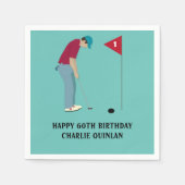 Blue Aquamarin Golfer Themed Napkins Serviette (Vorderseite)