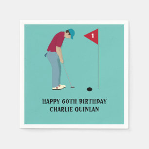 Blue Aquamarin Golfer Themed Napkins Serviette