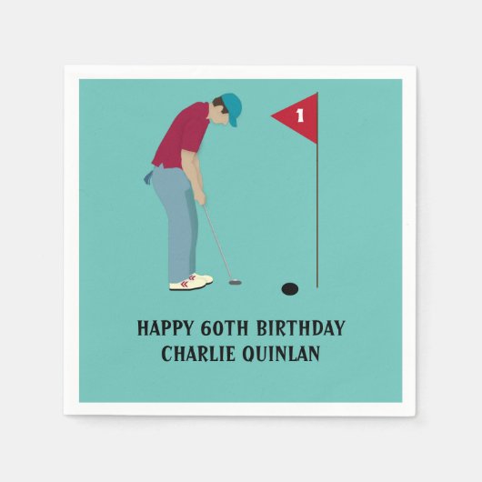 Blue Aquamarin Golfer Themed Napkins Serviette (Vorderseite)