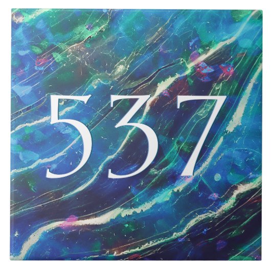 Blue Aquamarin Green Elegane Marmorhaus Number Pla Fliese (Vorderseite)