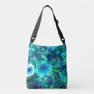 Blue Aquamarin Green Floral Abstrakt Art Blume Blu Tragetaschen Mit Langen Trägern