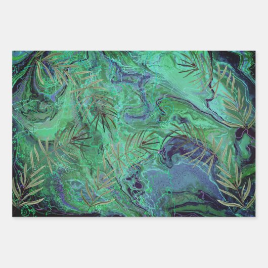 Blue Aquamarin Green Modern Fluid Art Geschenkpapier Set (Vorderseite 3)