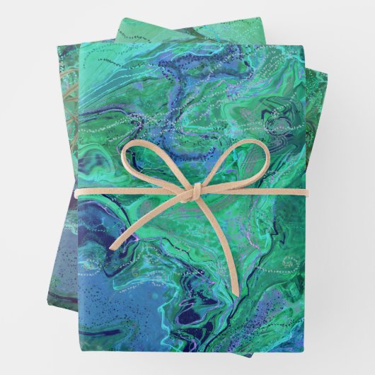 Blue Aquamarin Green Modern Fluid Art Geschenkpapier Set (Beispiel)