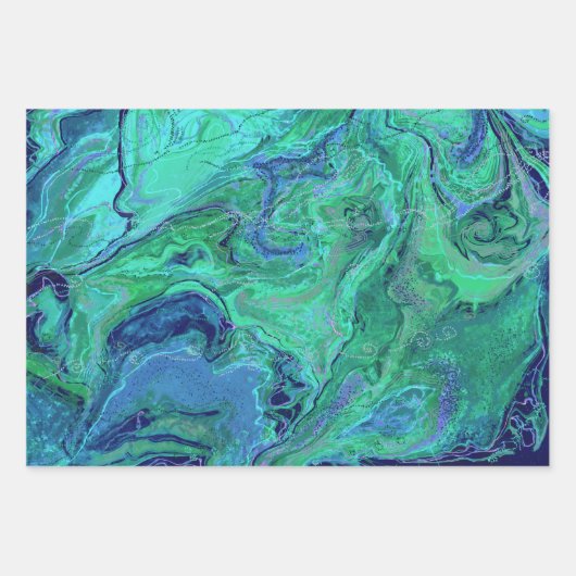 Blue Aquamarin Green Modern Fluid Art Geschenkpapier Set (Vorderseite)