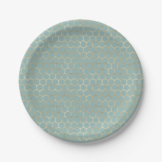 Blue Aquamarin Honeycomb Gold Glitzer Geburtstag Pappteller (Vorderseite)