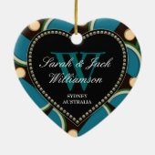 Blue Aquamarin Monogram Vielen Dank Herzverzierung Keramikornament (Hinten)