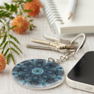 Blue Aquamarin Mysterium Space Mandala Schlüsselanhänger