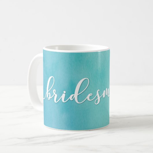 Blue & Aquamarin Ombre Wasserfarbe Bridesmaid Gesc Kaffeetasse (Vorderseite Links)