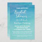 Blue & Aquamarin Ombre Watercolor Brautparty, b Einladung (Vorne/Hinten)