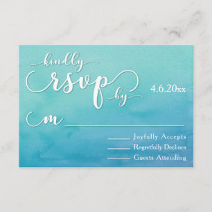 Blue & Aquamarin Ombre Watercolor Modernes Wedding RSVP Karte
