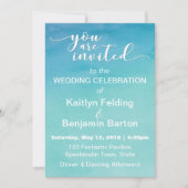 Blue & Aquamarin Ombre Watercolor Wedding Invitati Einladung (Vorderseite)