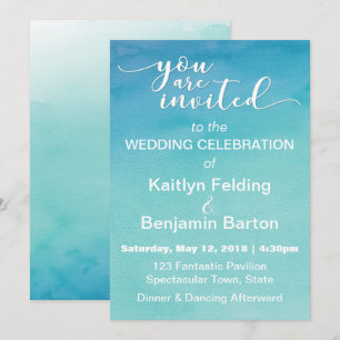 Blue & Aquamarin Ombre Watercolor Wedding Invitati Einladung
