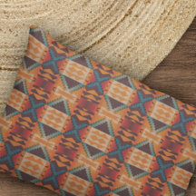 Blue Aquamarin Orange Brown Red Tribal Art Muster