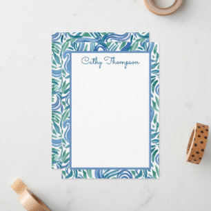 Blue Aquamarin Paisley Watercolor Personalisiert Mitteilungskarte